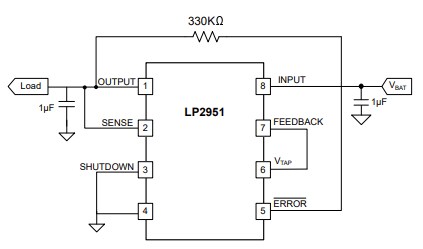Application Circuit Diagram - Texas Instruments LP2951-Q1 Low-Dropout (LDO) Voltage Regulators